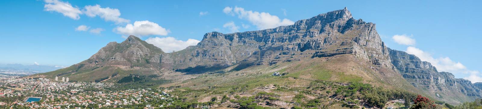 Panorama of Table Mountain and part of Cape Town as seen from Signal Hill.
