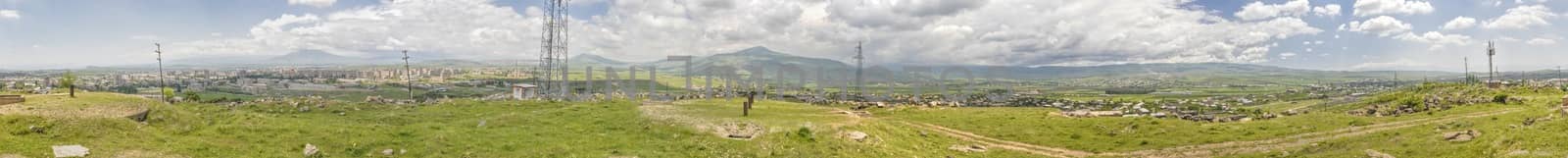 Scenic panorama of green landscape in Armenia