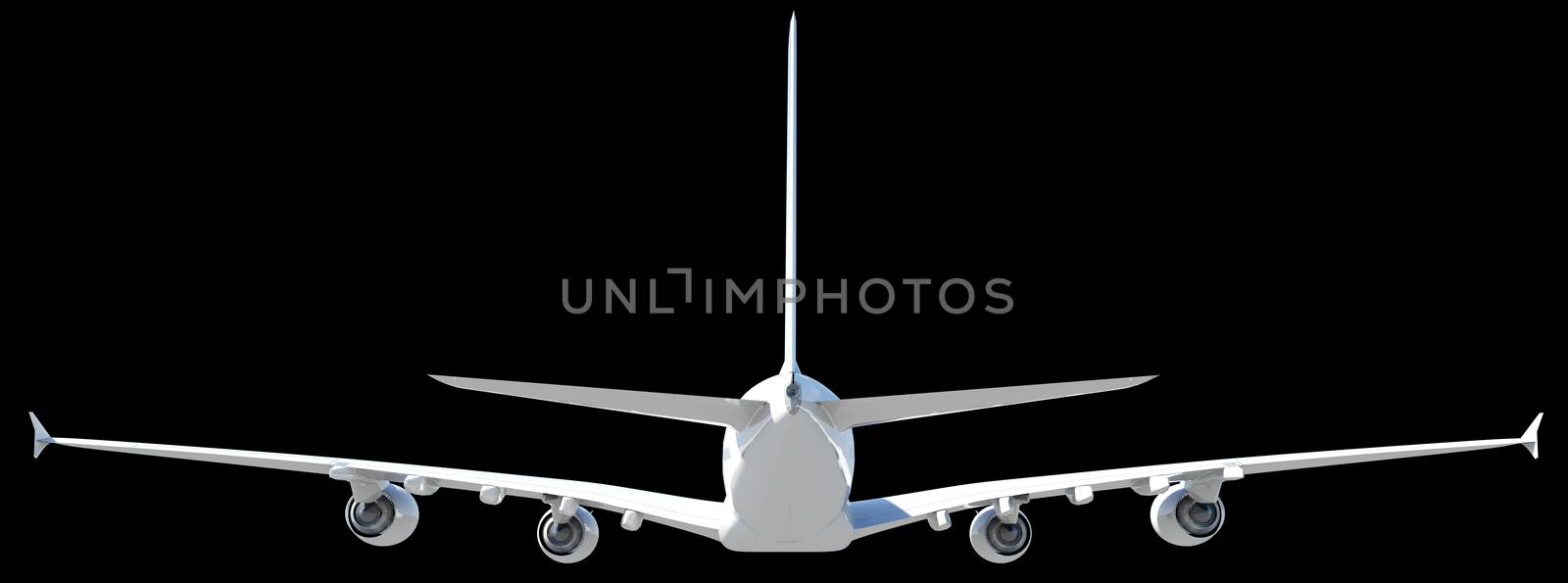 White modern airplane. Isolated on black background