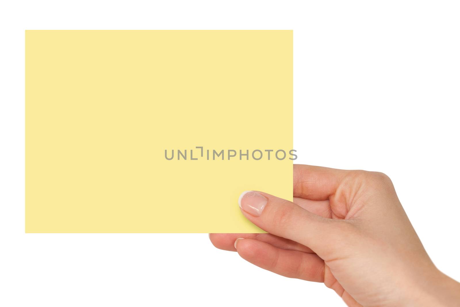 hand holding a blank yellow card by alexkalina