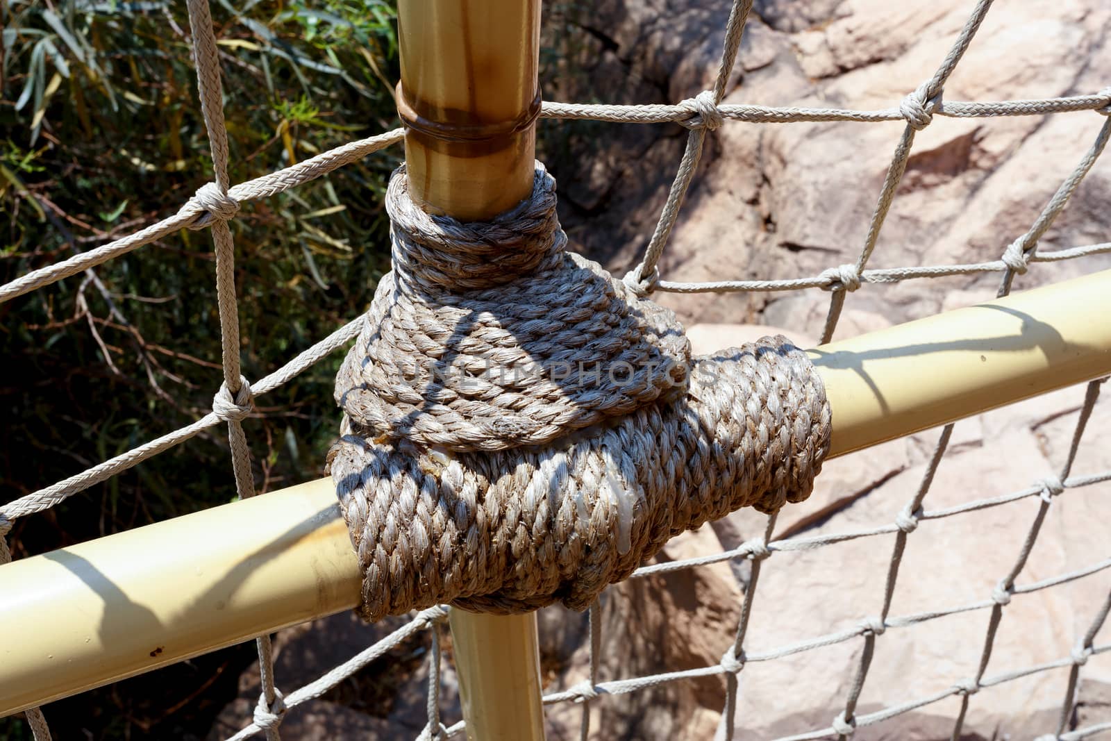 detail of suspension rope bridge in Sun City South Africa, entry to maze, one of tourist atraction in luxury resort