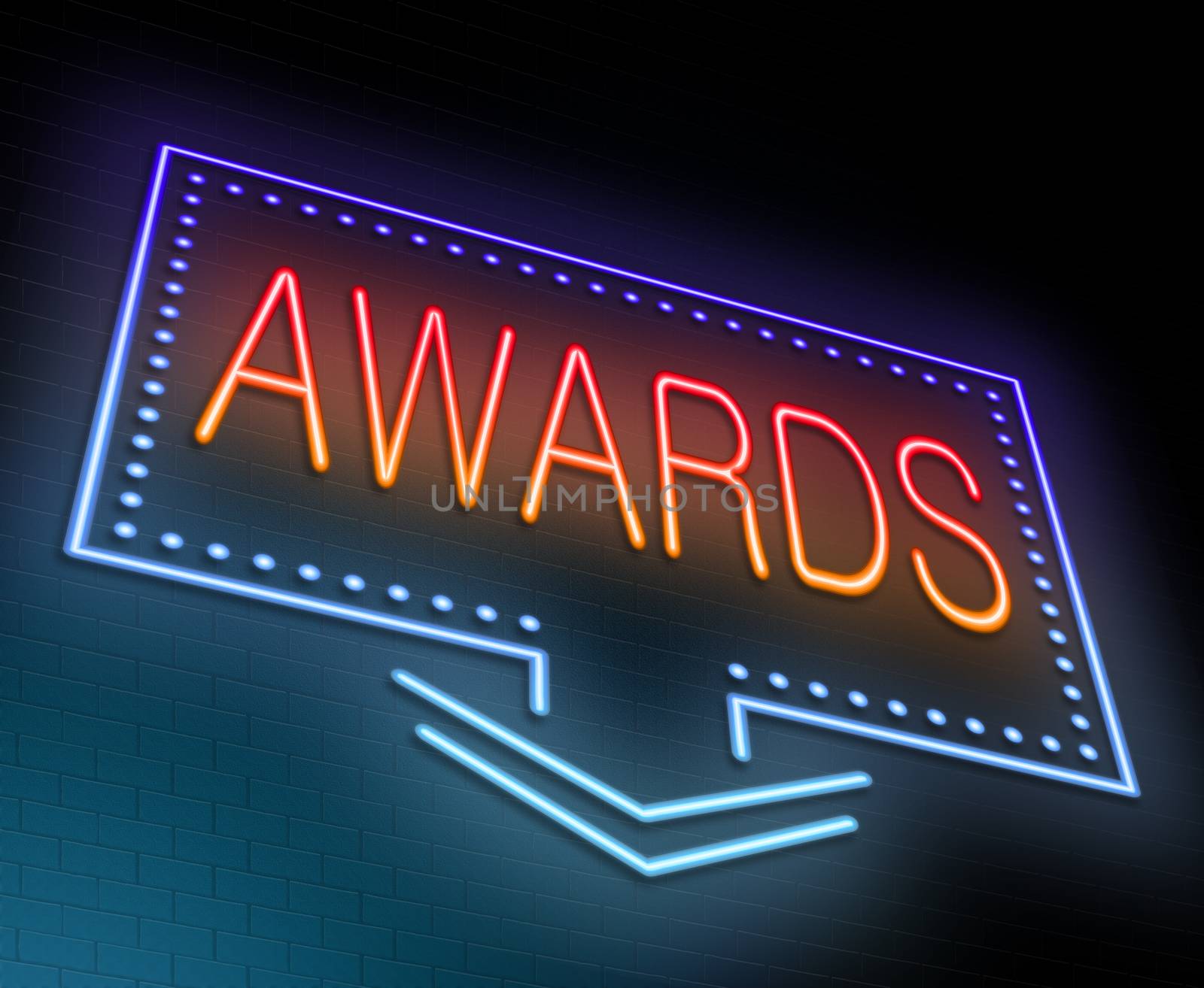 Illustration depicting an illuminated neon sign with an awards concept.