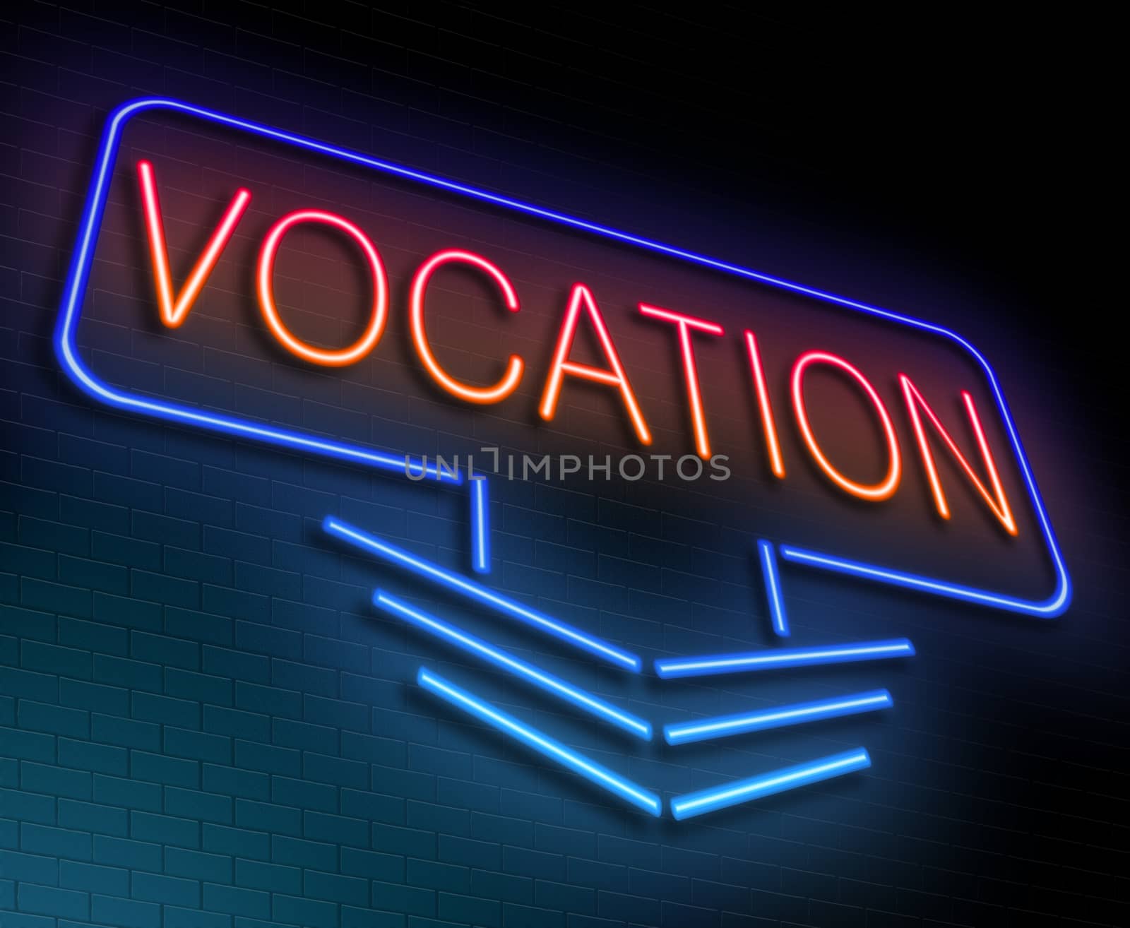 Illustration depicting an illuminated neon sign with a vocation concept.