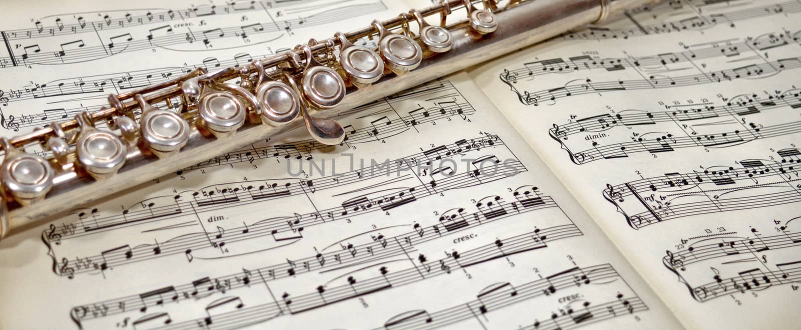 Musical notes and flute