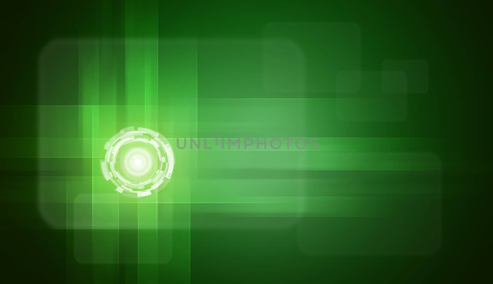 Glow circles on green gradient background. The technology concept