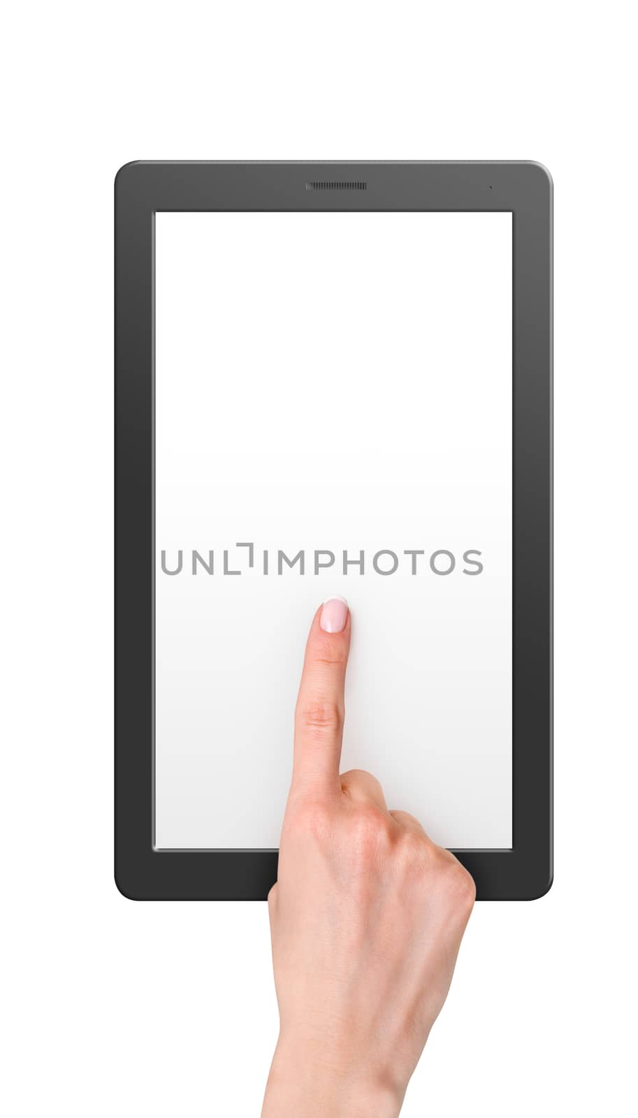 Modern computer tablet with blank screen size 16x9. White background