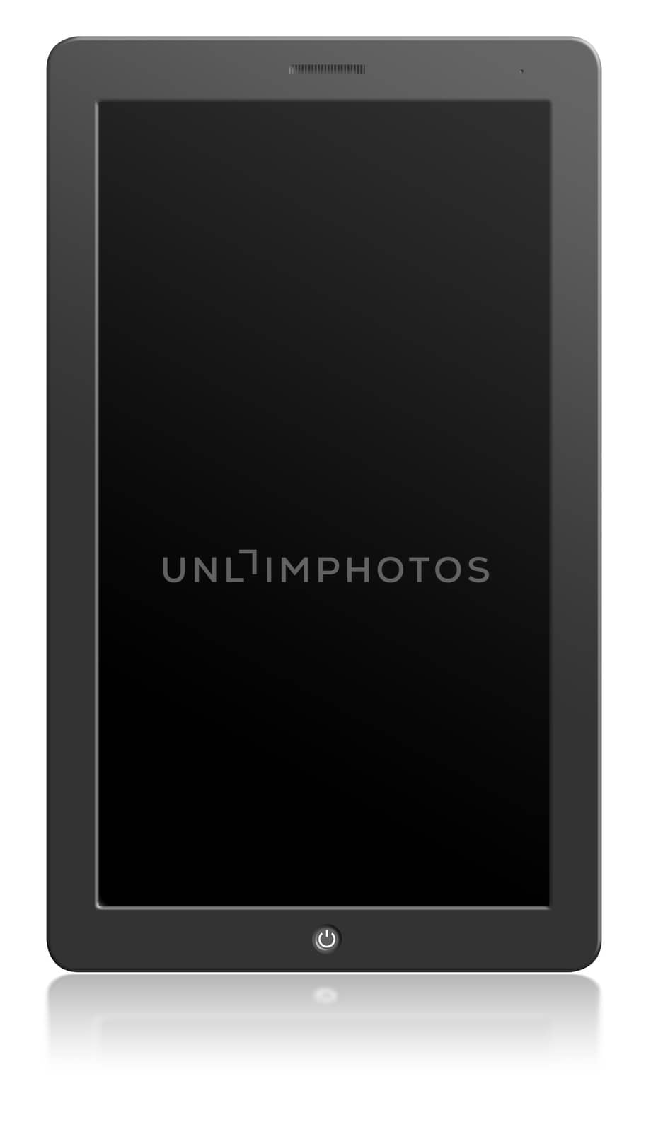 Modern computer tablet with blank screen size 16x9. Black background