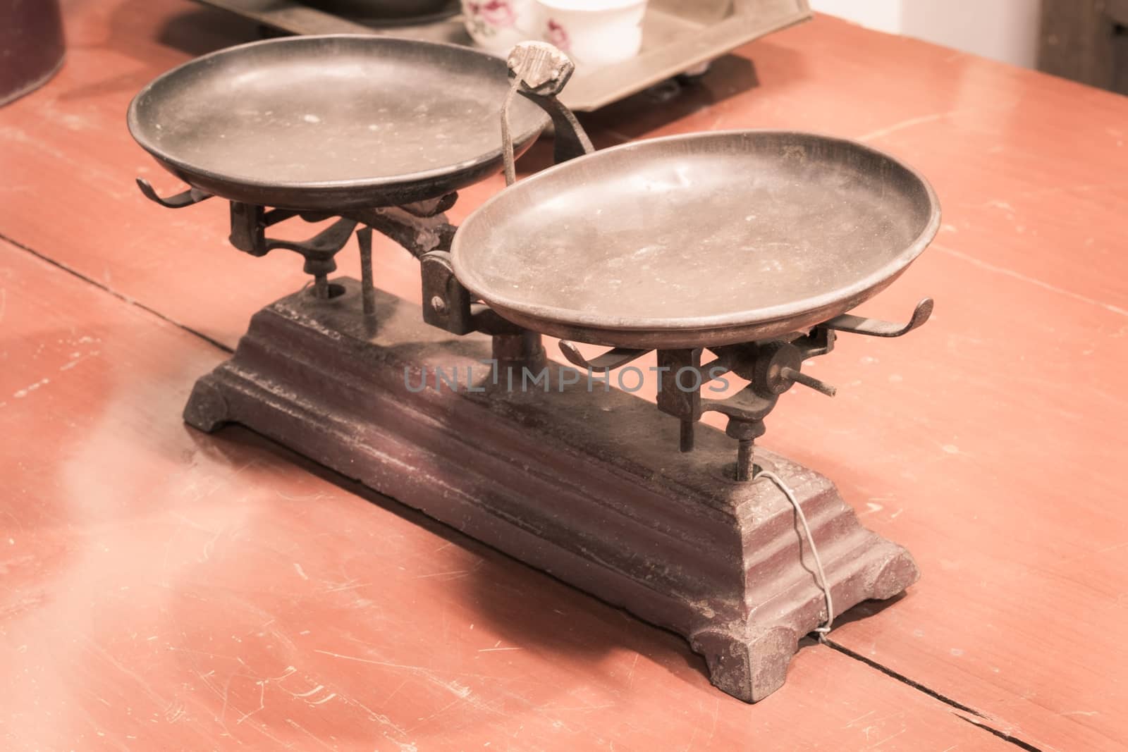 Vintage balance in Thailand, scales, scale on wooden table