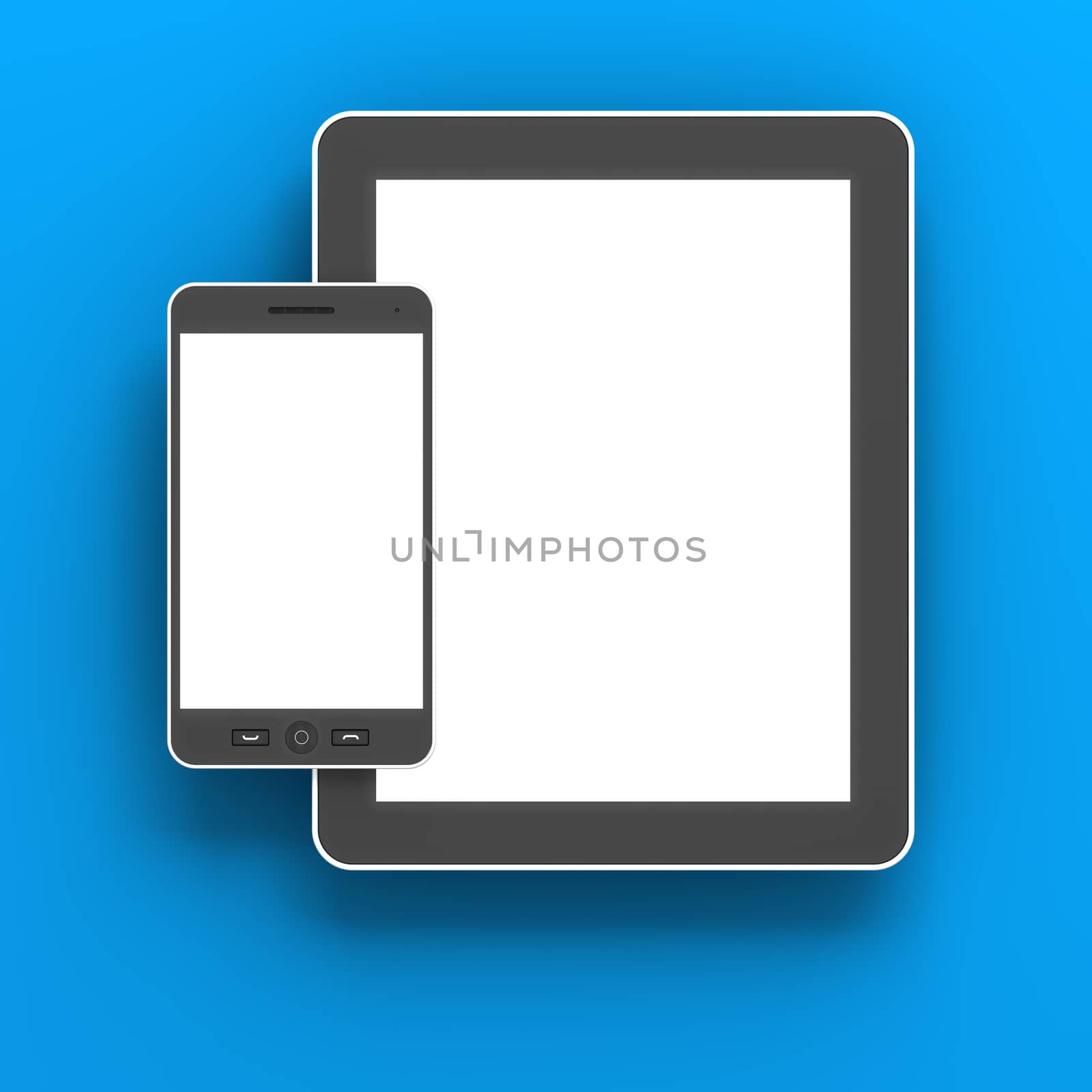 Generic digital tablet and smartphone against blue background, 3d render