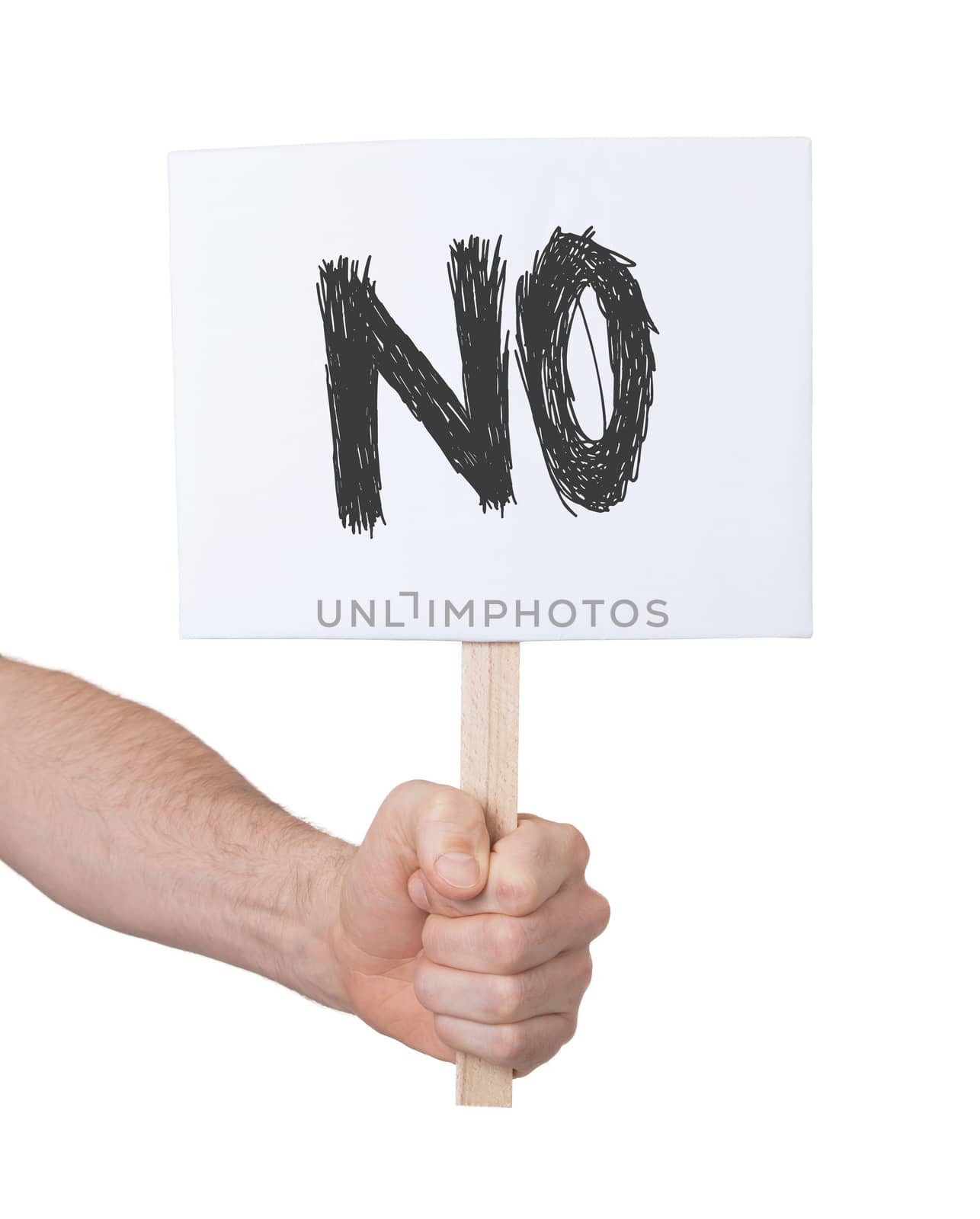 Hand holding sign, isolated on white by michaklootwijk