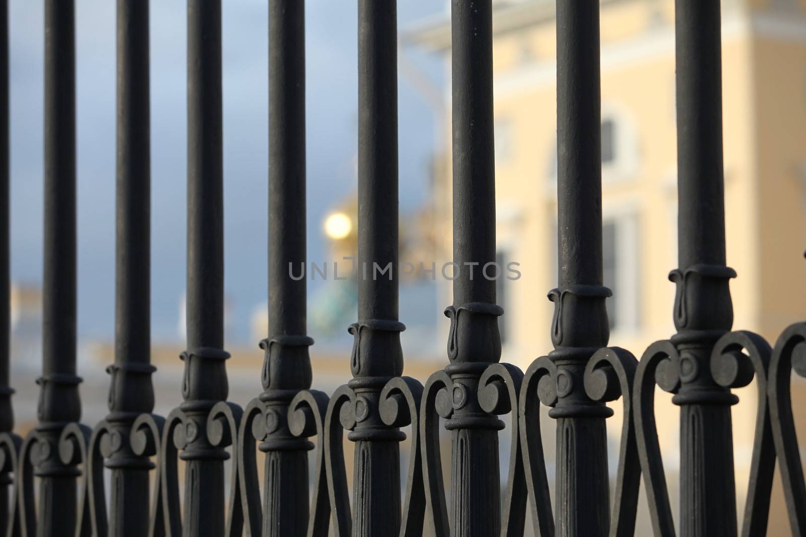 Huge black Old cast iron fence