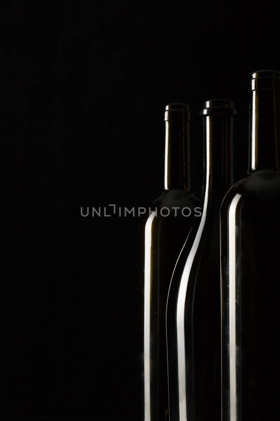 Silhouettes of elegant wine bottles on a black background