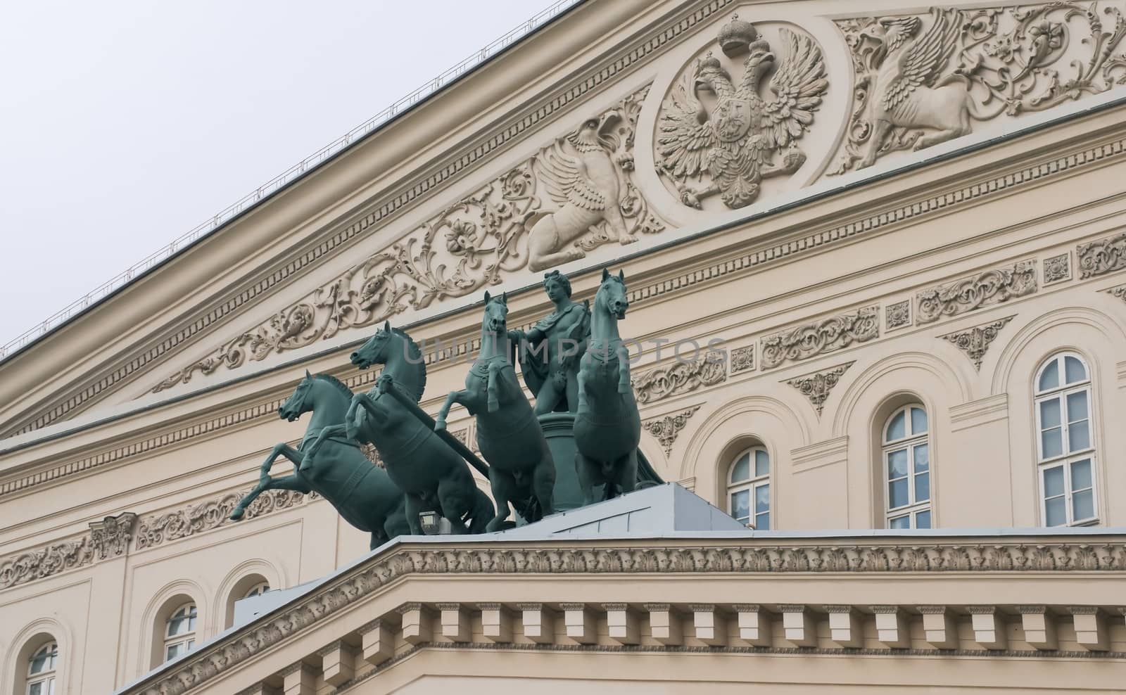 Bronze sculpture group on the pediment of the Bolshoi Theatre in Moscow