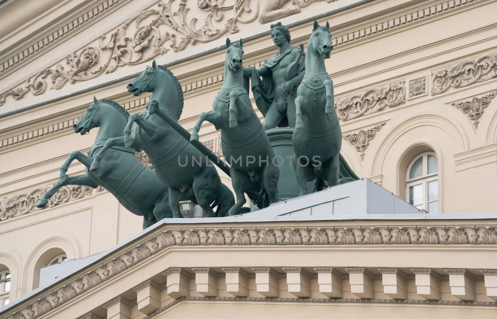 Bronze sculpture group on the pediment of the Bolshoi Theatre in Moscow