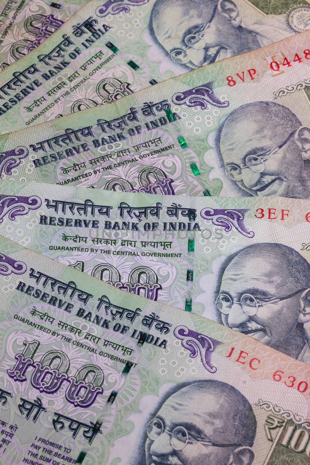 Different banknotes from India on the desk