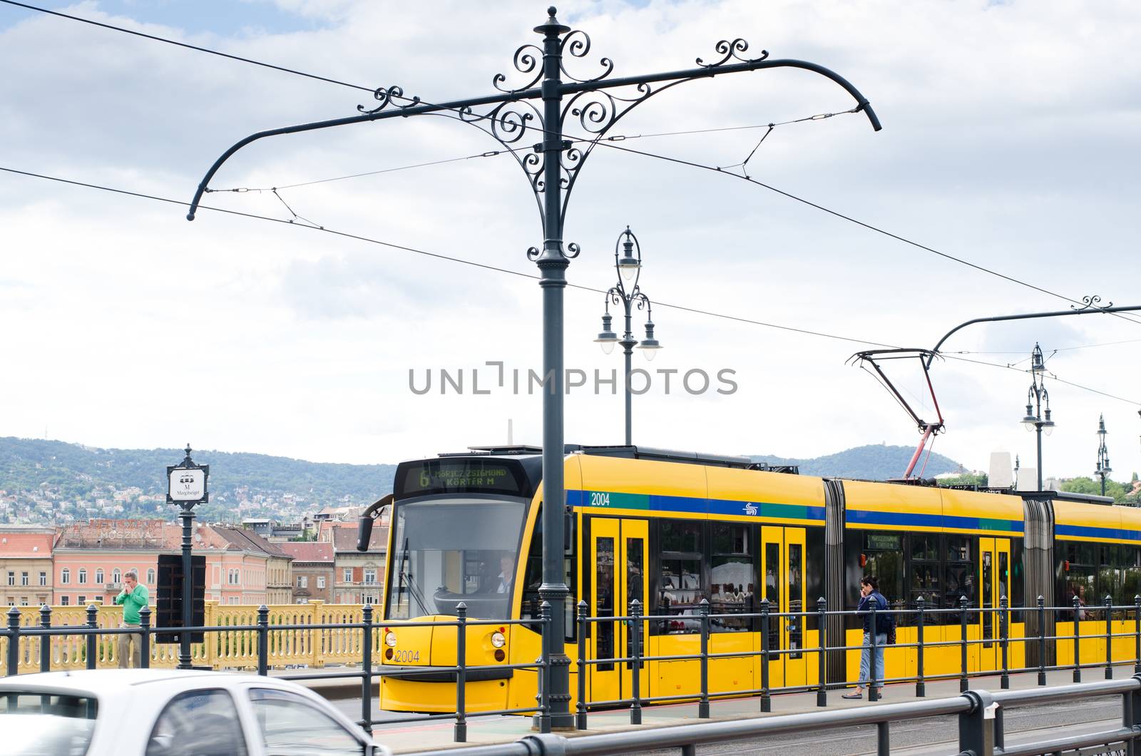 Budapest, Hungary - August, 27th 2014: Tram at Margaret bridge by sarkao