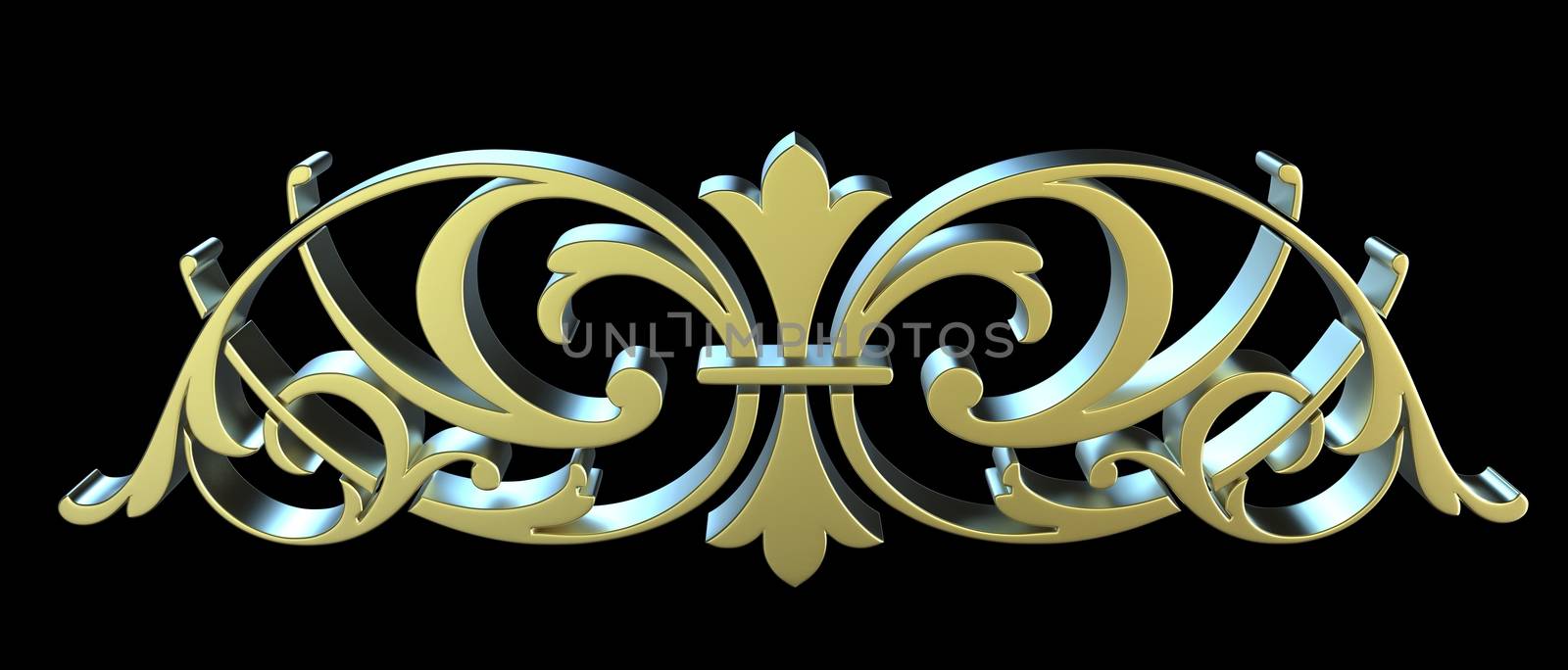 Golden forged floral ornament isolated on black background