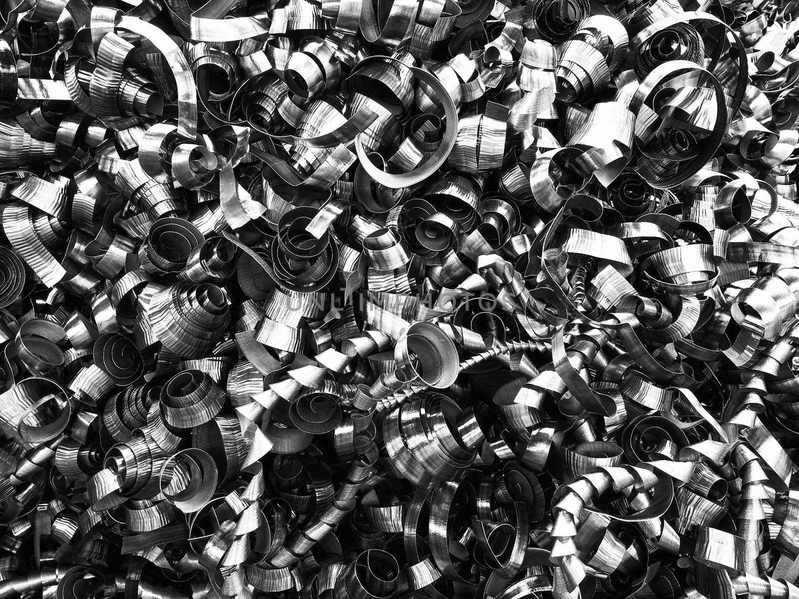 Black and White image of iron turnings pile