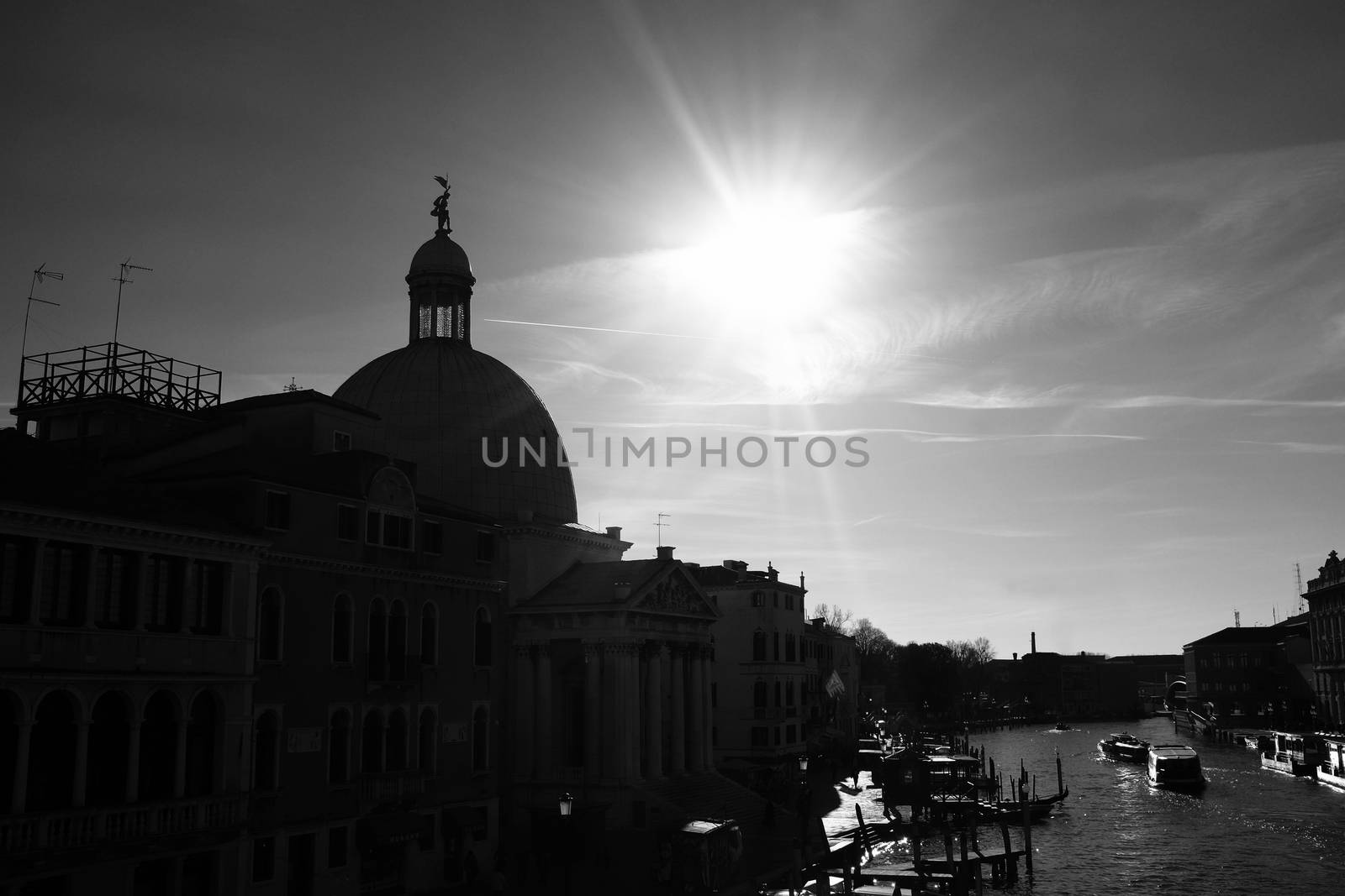 Black and white view of Venice - Italy at sunset