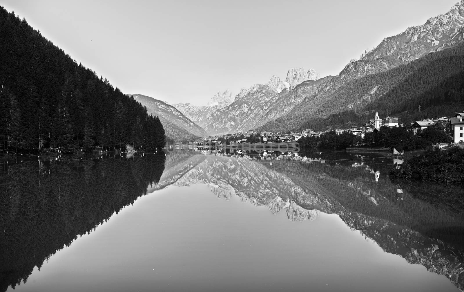 Black and White image of beautiful Auronzo lake