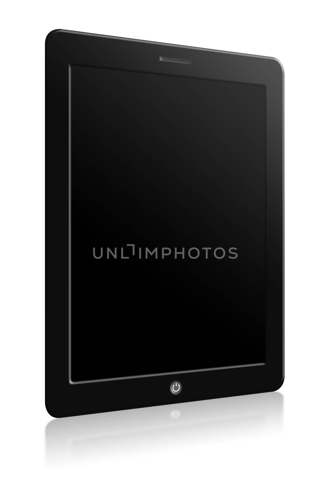 Illustration of modern computer tablet with blank screen. Black background