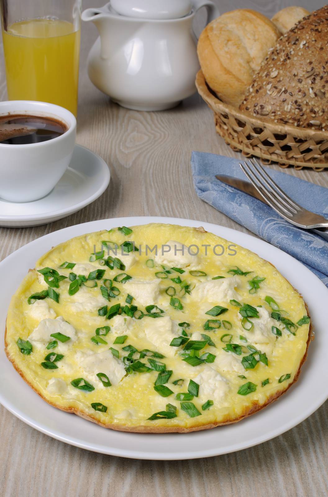 Omelet with goat cheese (Adygei cheese) and green onions