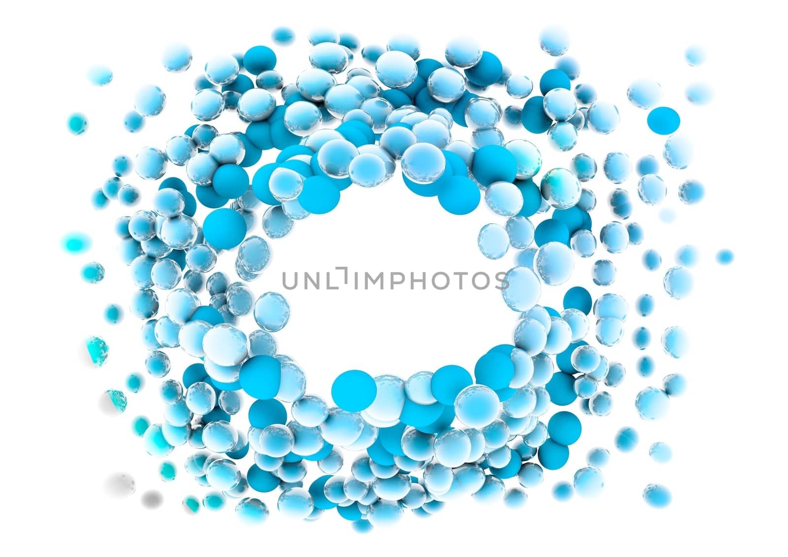 Circle of colored balls. 3D rendering.