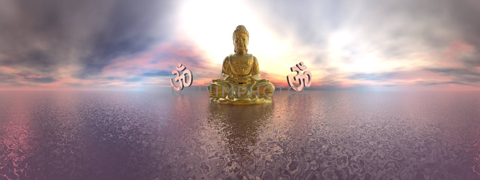 Buddha and aum symbol - 3D render by Elenaphotos21