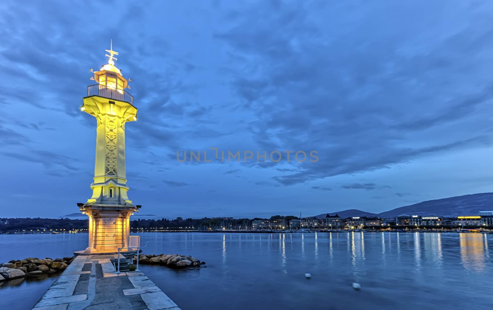 Lighthouse at the Paquis, Geneva, Switzerland, HDR by Elenaphotos21