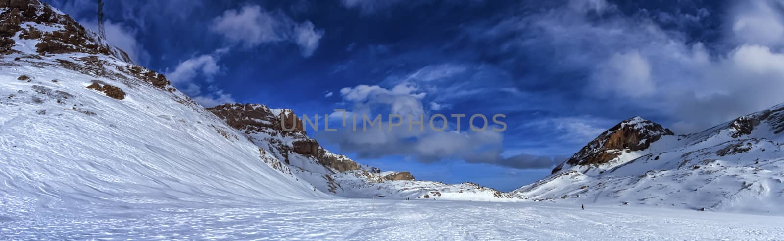 Panorama of Valais Alps mountains upon Leukerbad in winter, Switzerland
