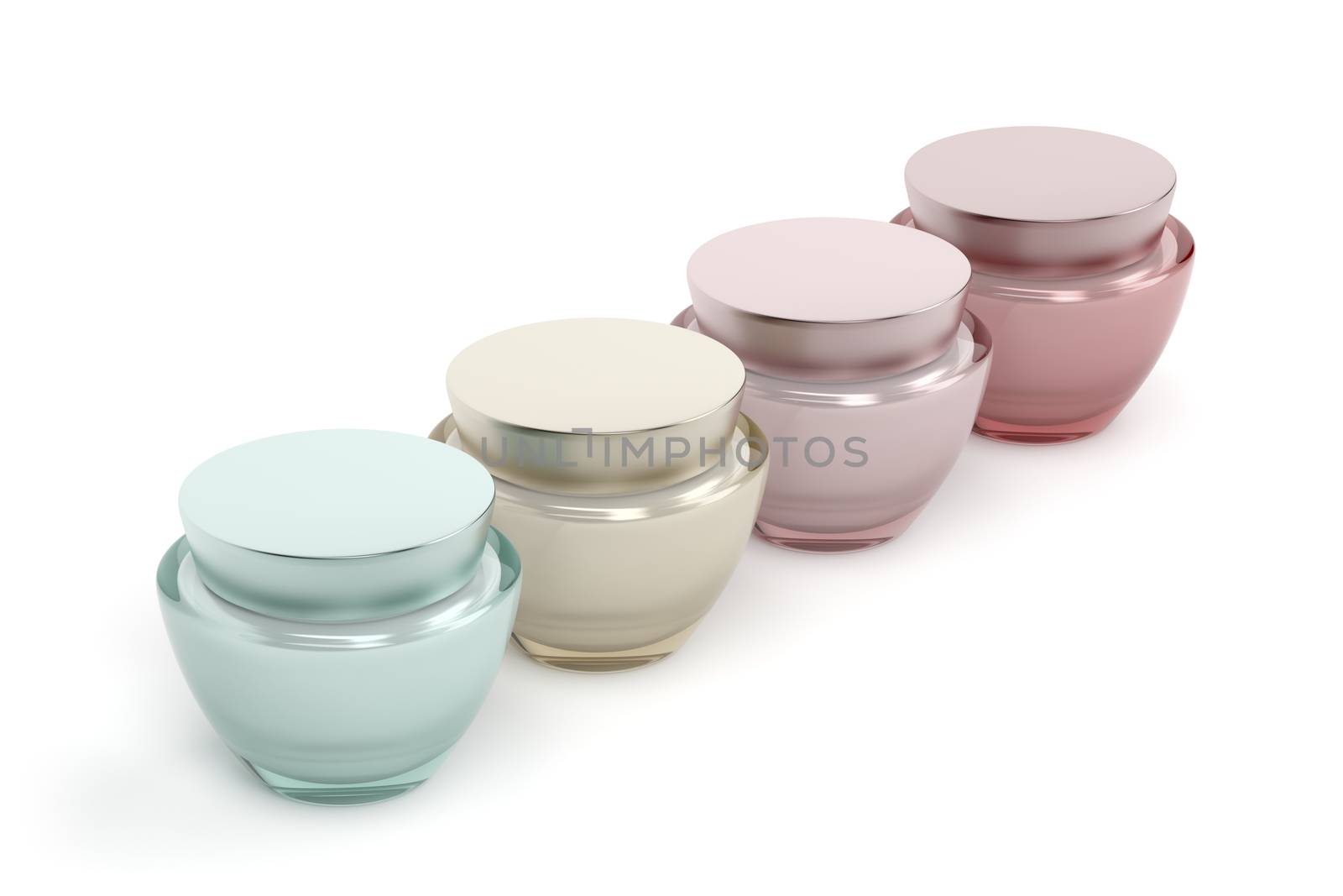 Different anti-aging creams on white background