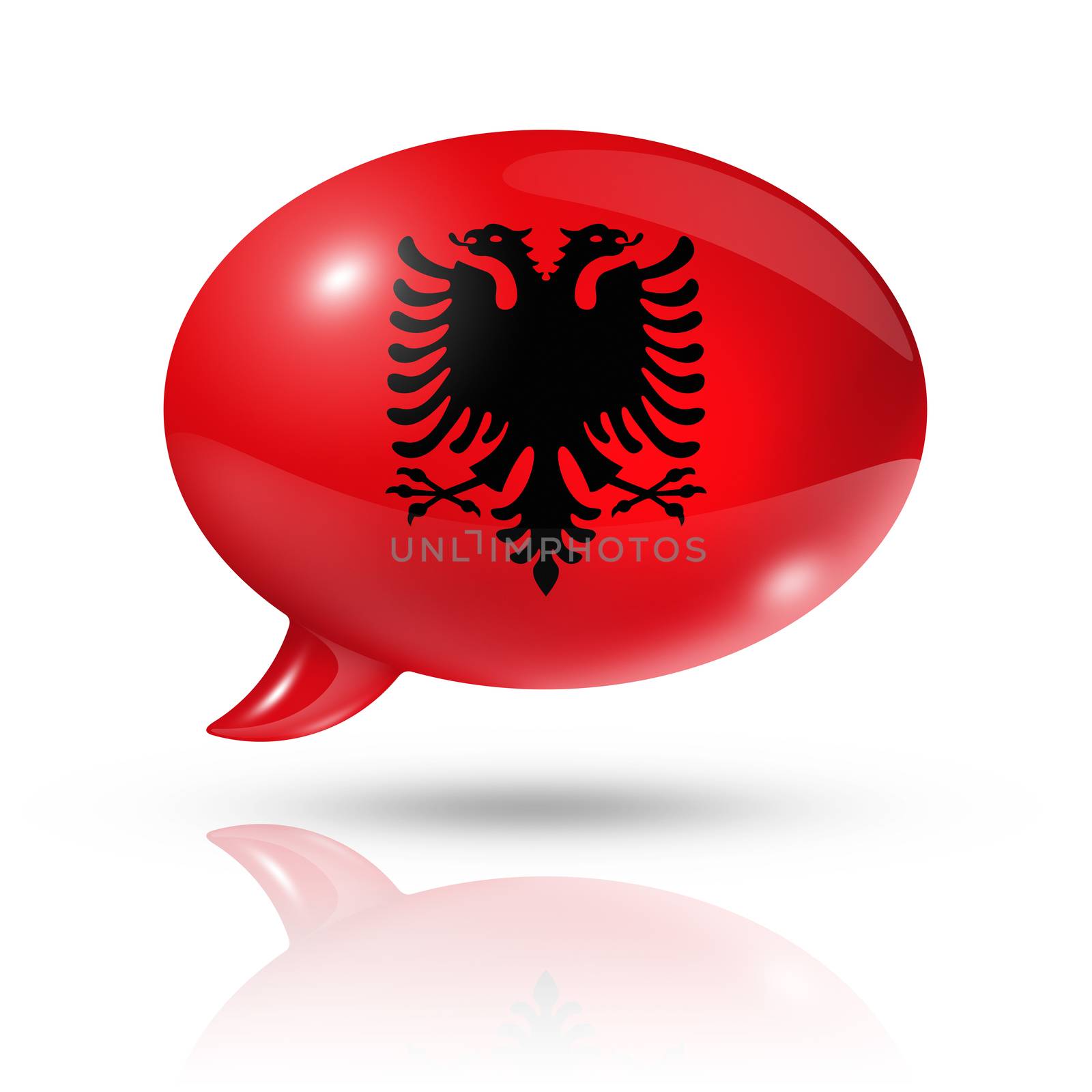 three dimensional Albania flag in a speech bubble isolated on white with clipping path