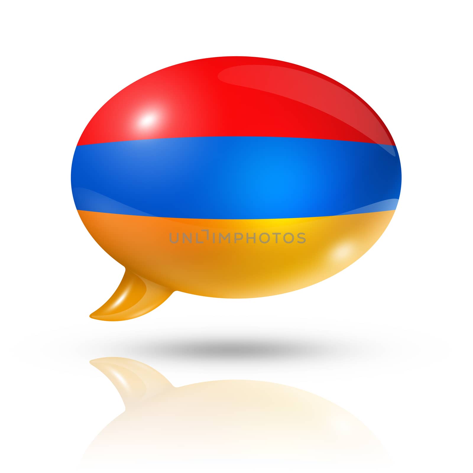 three dimensional Armenia flag in a speech bubble isolated on white with clipping path