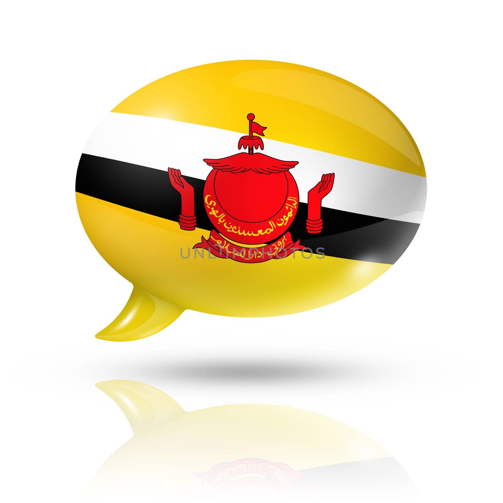 three dimensional Brunei flag in a speech bubble isolated on white with clipping path
