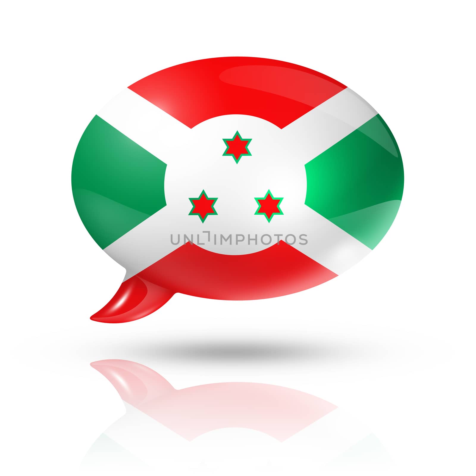 three dimensional Burundi flag in a speech bubble isolated on white with clipping path