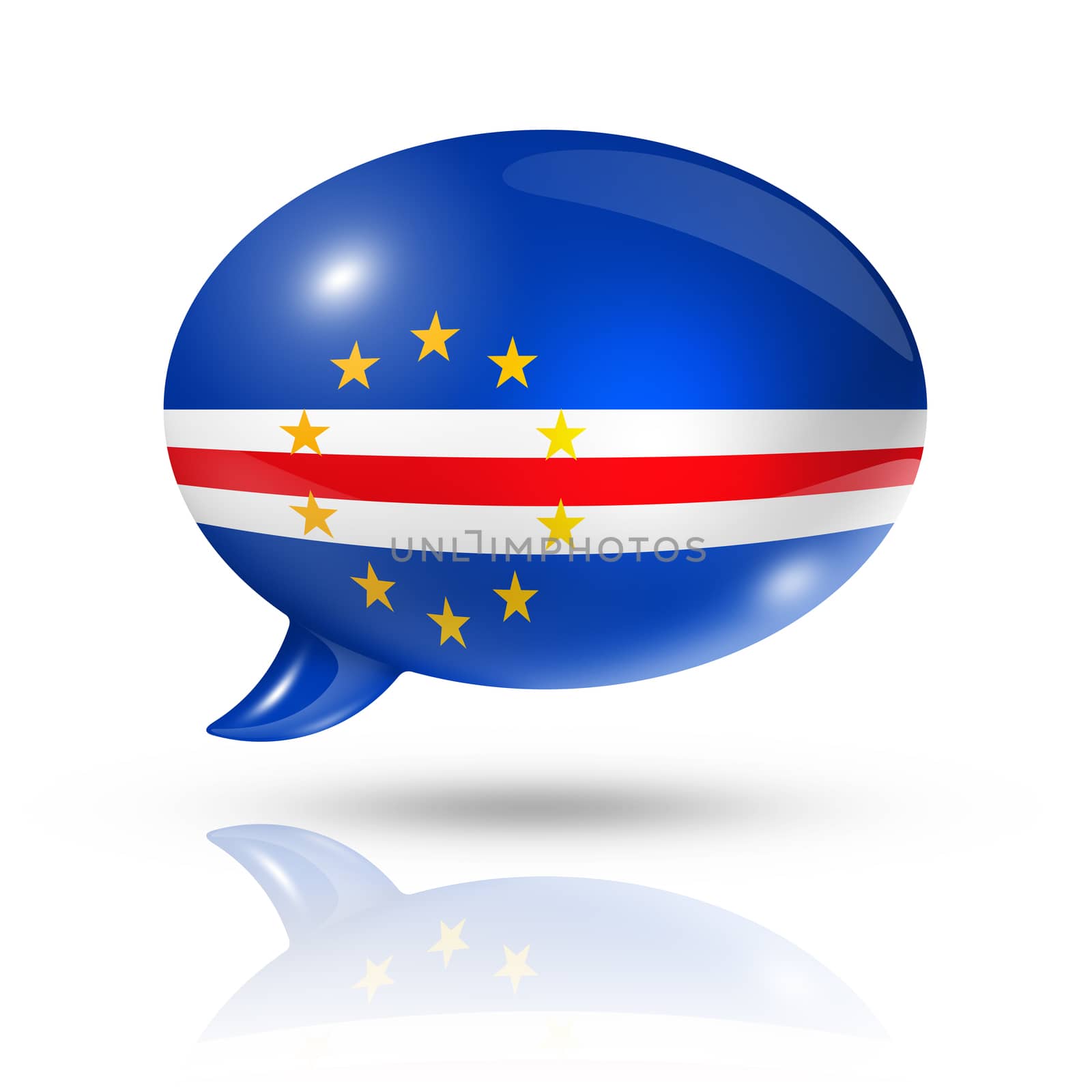 three dimensional Cape Verde flag in a speech bubble isolated on white with clipping path