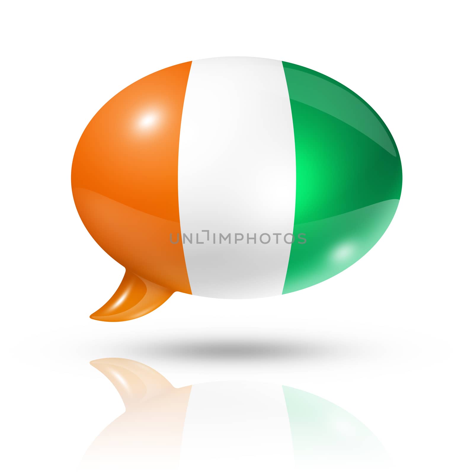 three dimensional  Ivory Coast flag in a speech bubble isolated on white with clipping path