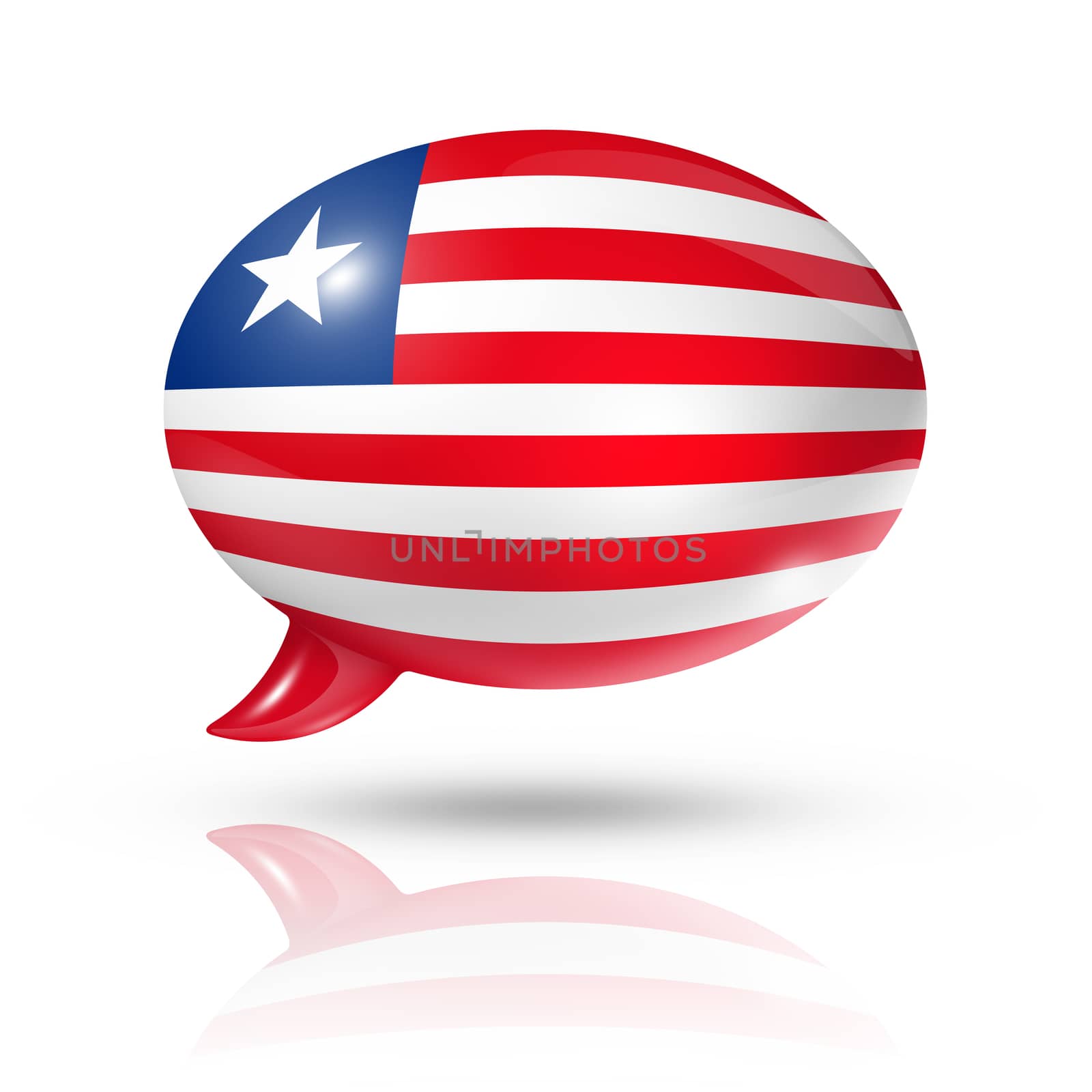 three dimensional Liberia flag in a speech bubble isolated on white with clipping path