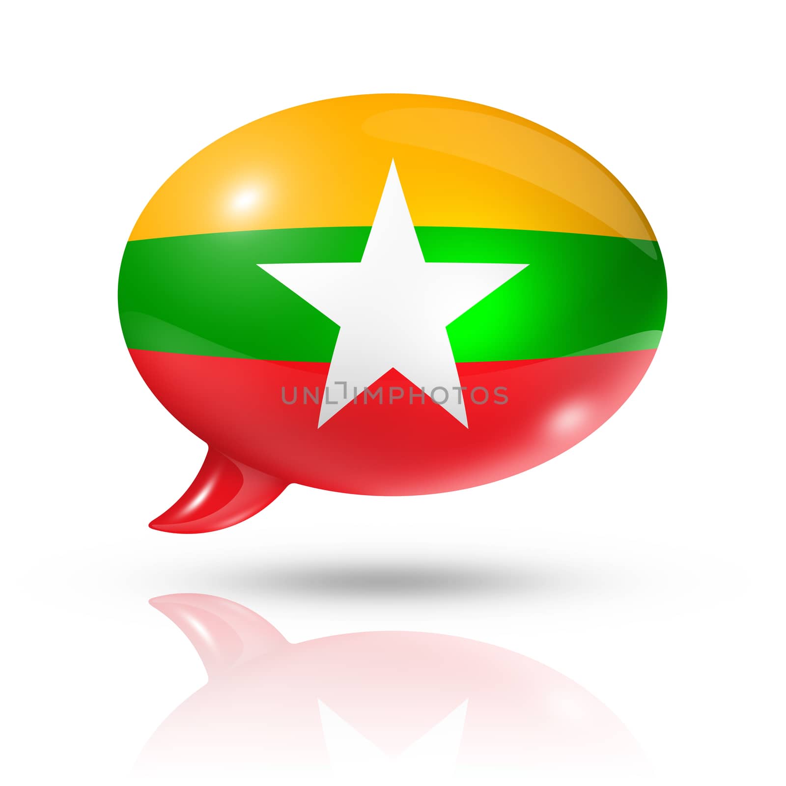 three dimensional Burma Myanmar flag in a speech bubble isolated on white with clipping path