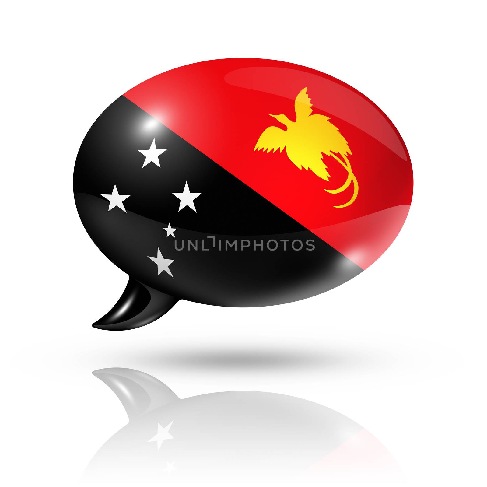 three dimensional Papua New Guinea flag in a speech bubble isolated on white with clipping path