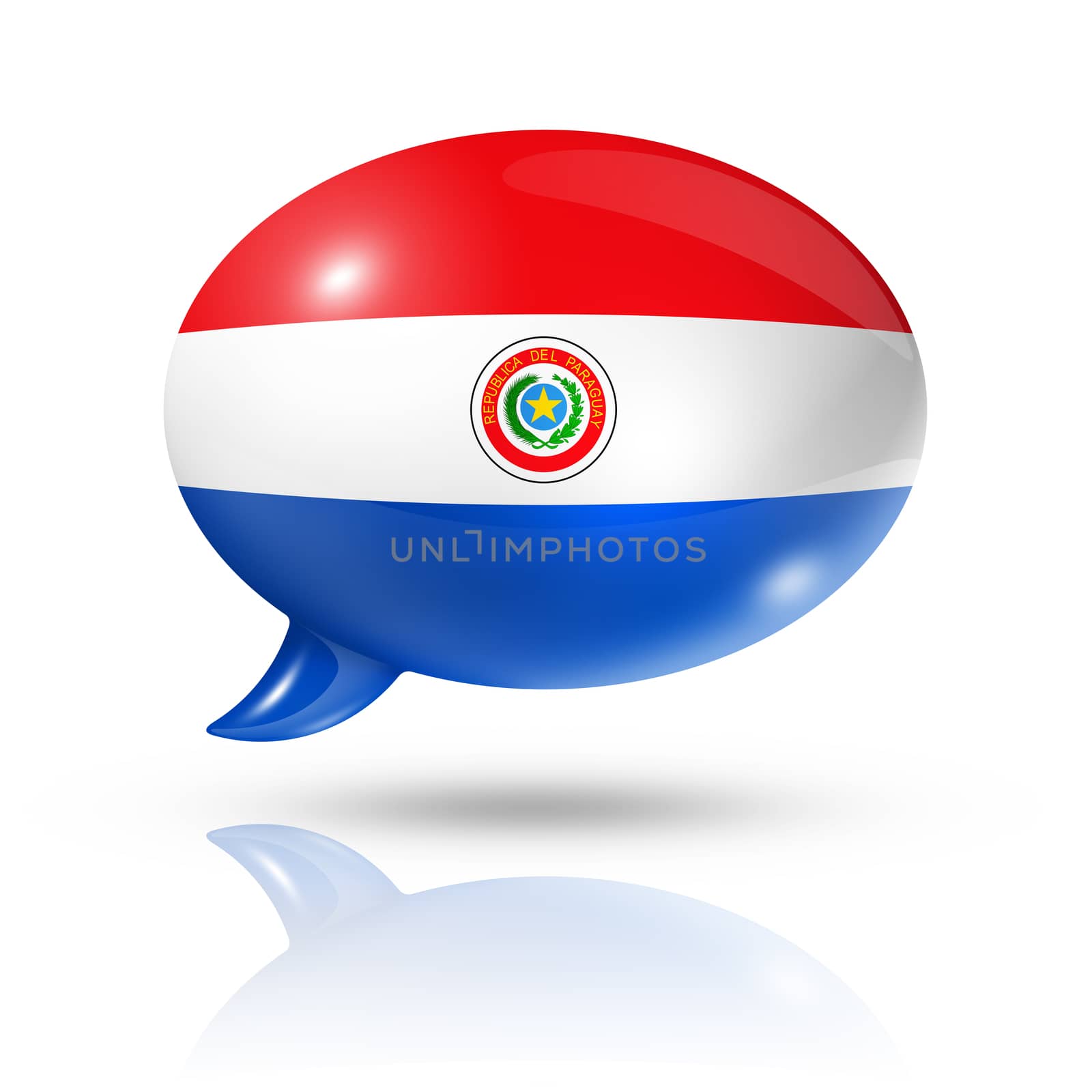 three dimensional Paraguay flag in a speech bubble isolated on white with clipping path