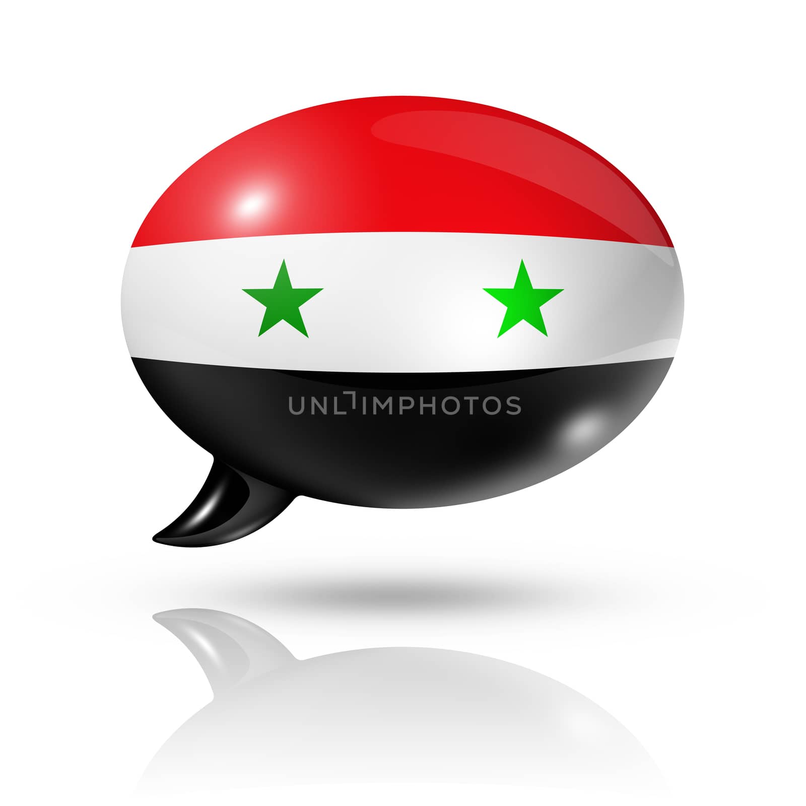 three dimensional Syria flag in a speech bubble isolated on white with clipping path