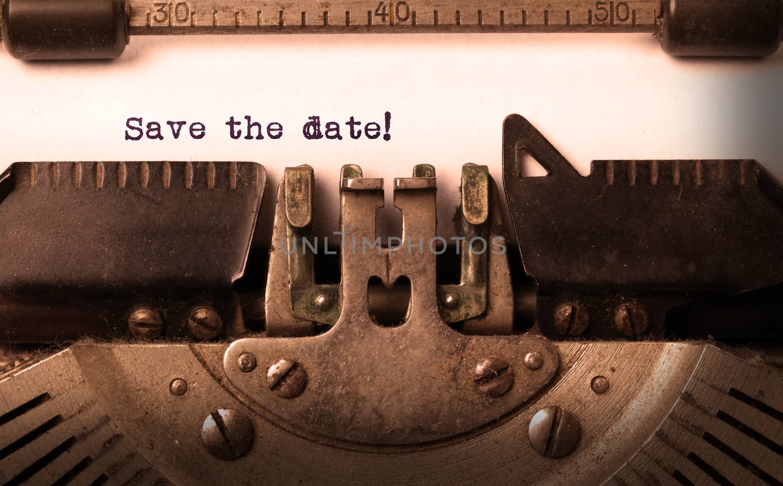 Vintage inscription made by old typewriter, save the date