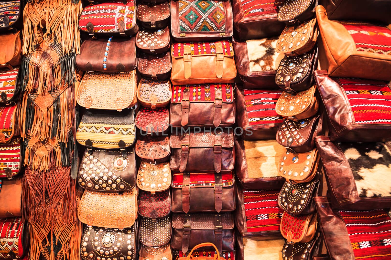 Moroccan leather bag in fez, morocco