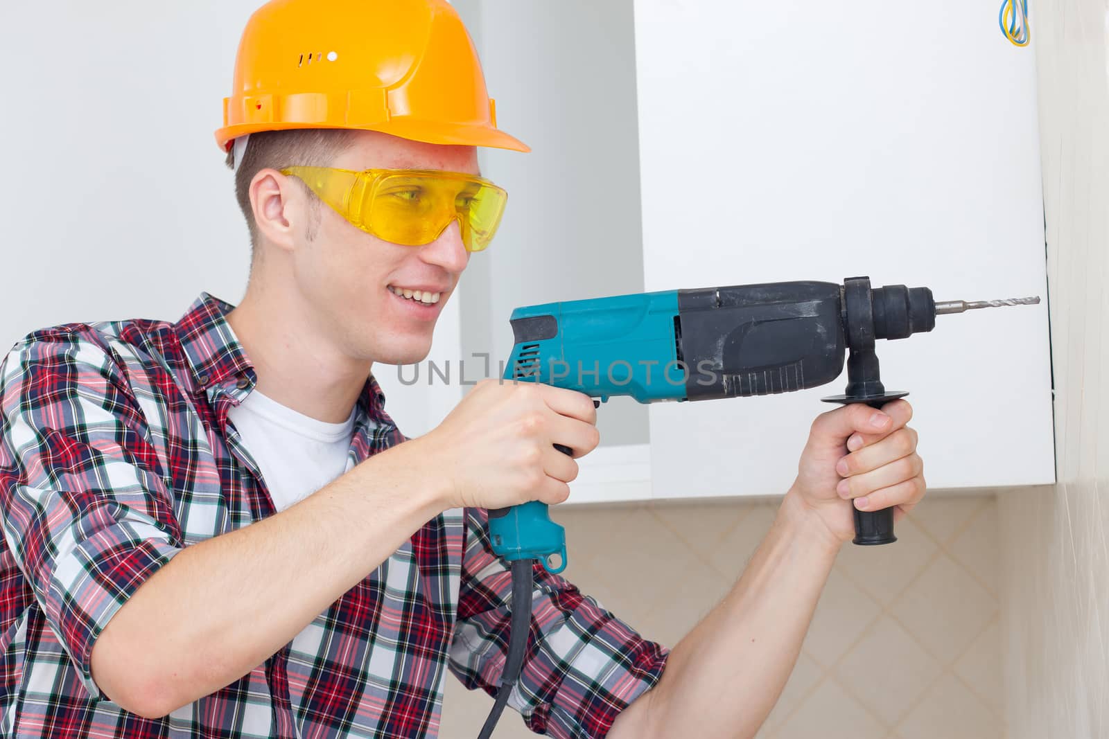 smiling worker with rock-drill by Astroid
