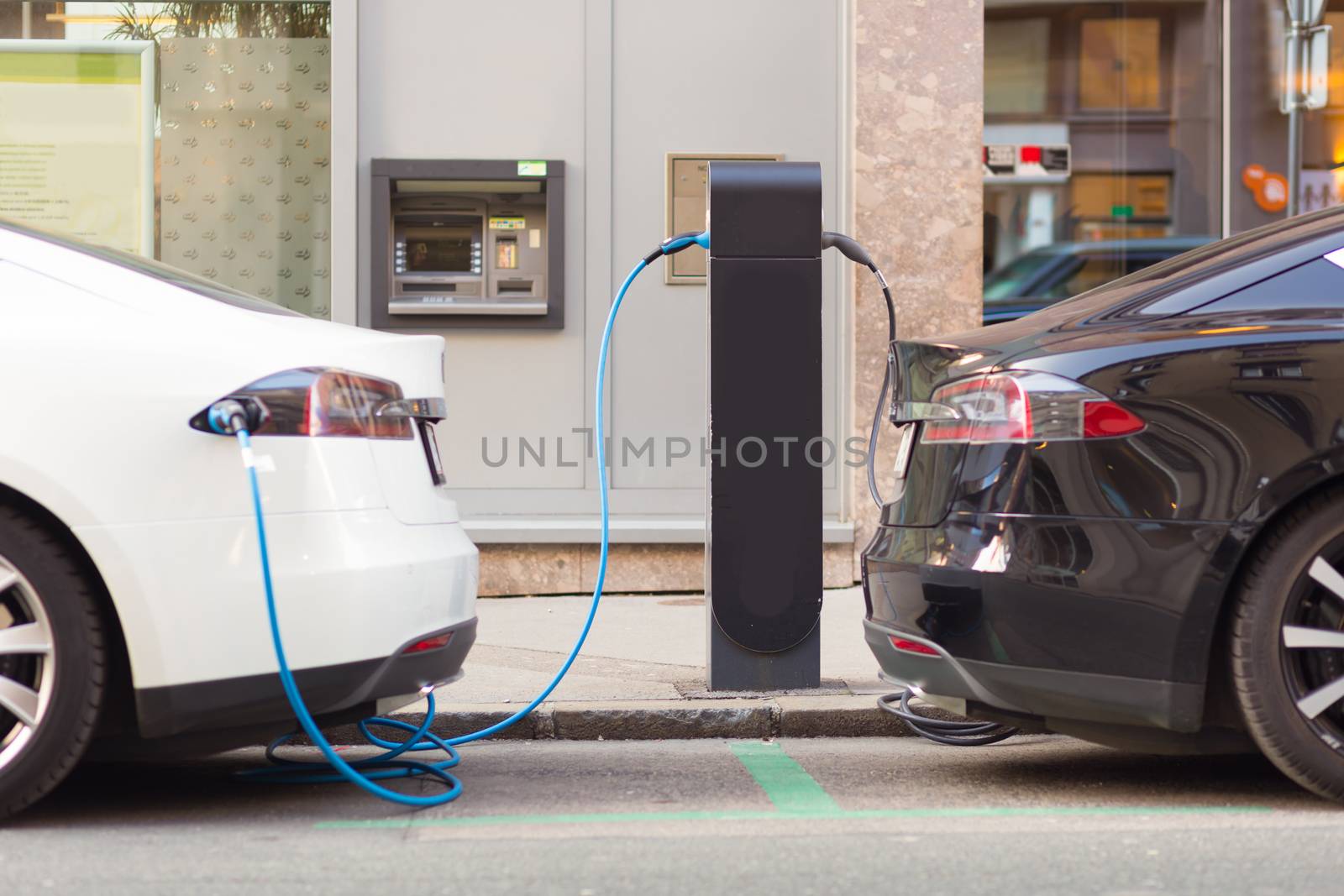 Power supply for electric car charging.  Electric car charging station. 