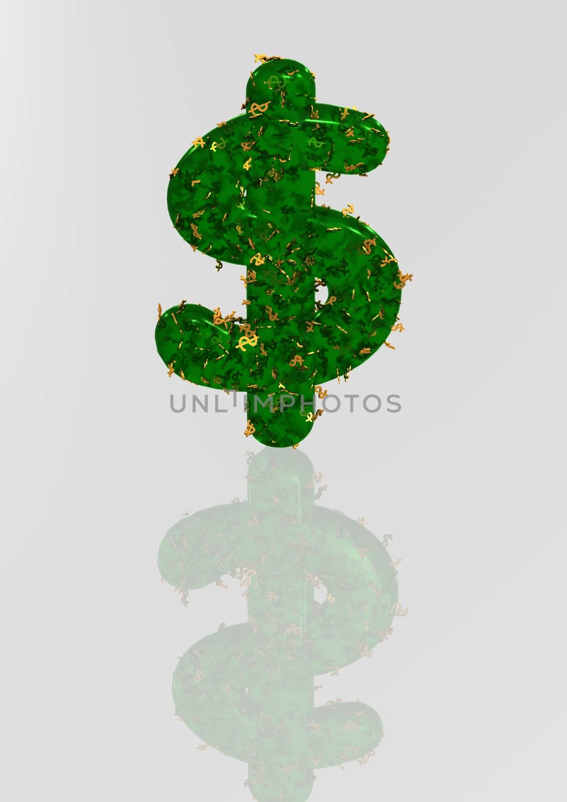 Currency sign the dollar made of a set of small dollars.