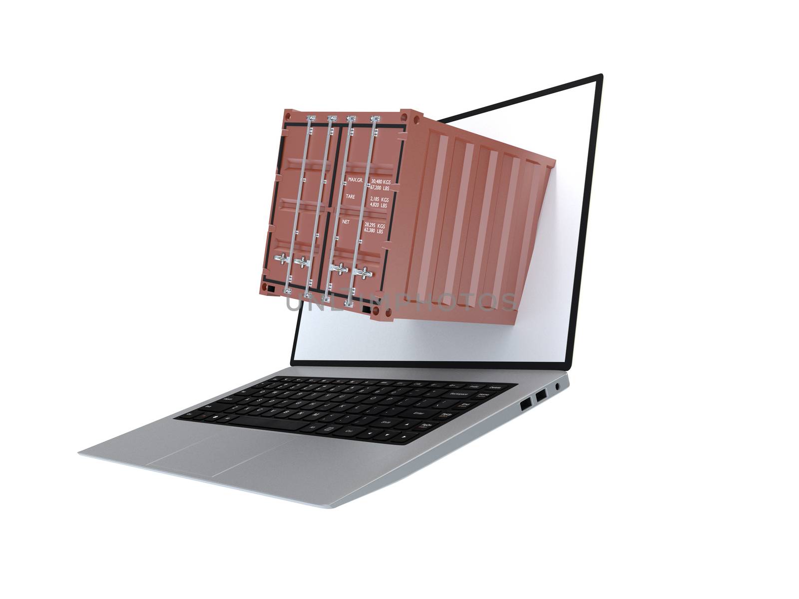 Laptop with container for transport of cargo