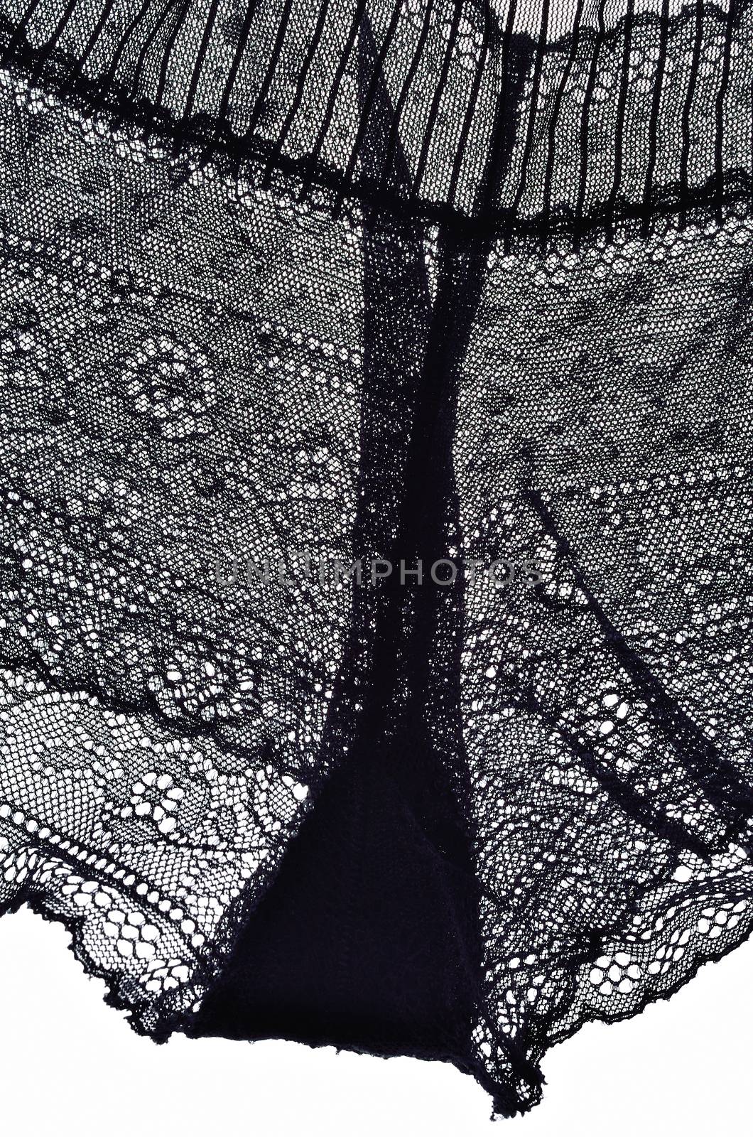 Female black lace panties isolated on white background