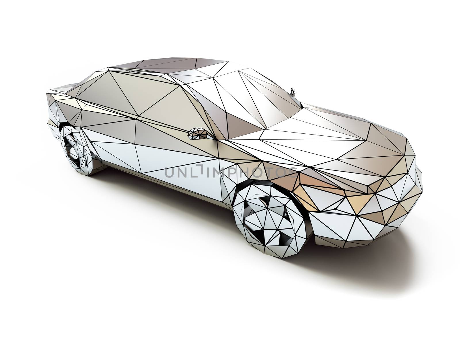 isolated chrome low-poly style car. 3d concept